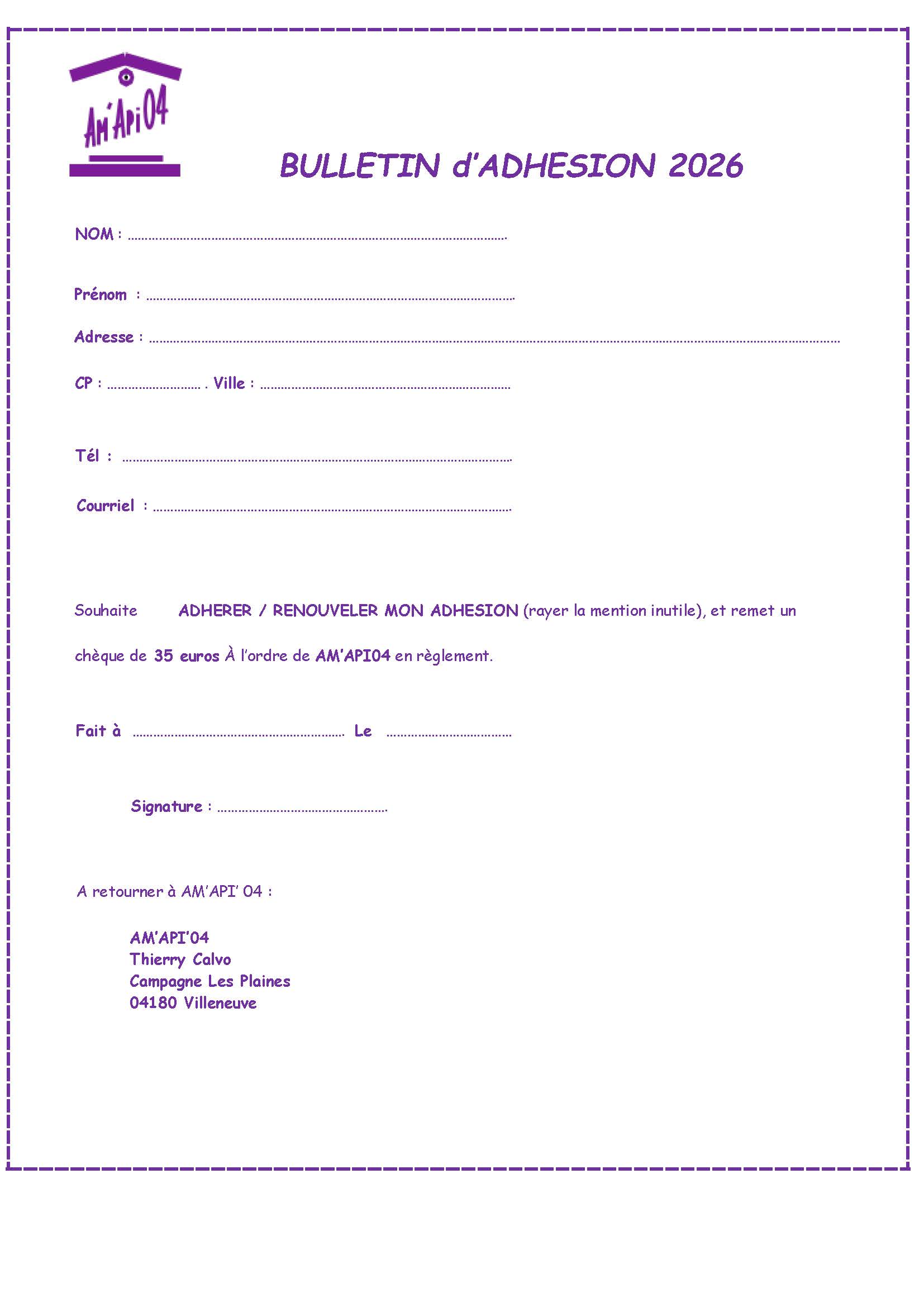 Bulletin Adhésion 2026