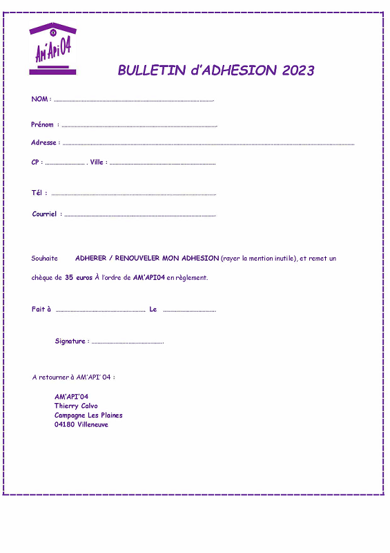 bulletin dadhesion 2023